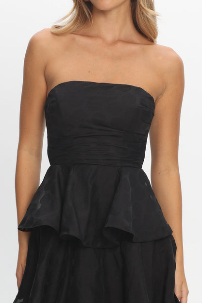 Giavana Strapless Layered Maxi Dress Polka Dot Black