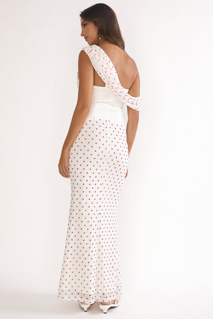 Milos Asymmetric Neckline Maxi Dress Polka Dot Red