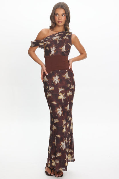 Milos Asymmetric Neckline Maxi Dress Floral