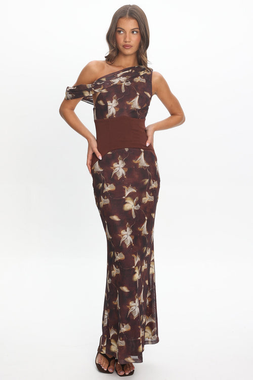 Milos Asymmetric Neckline Maxi Dress Floral