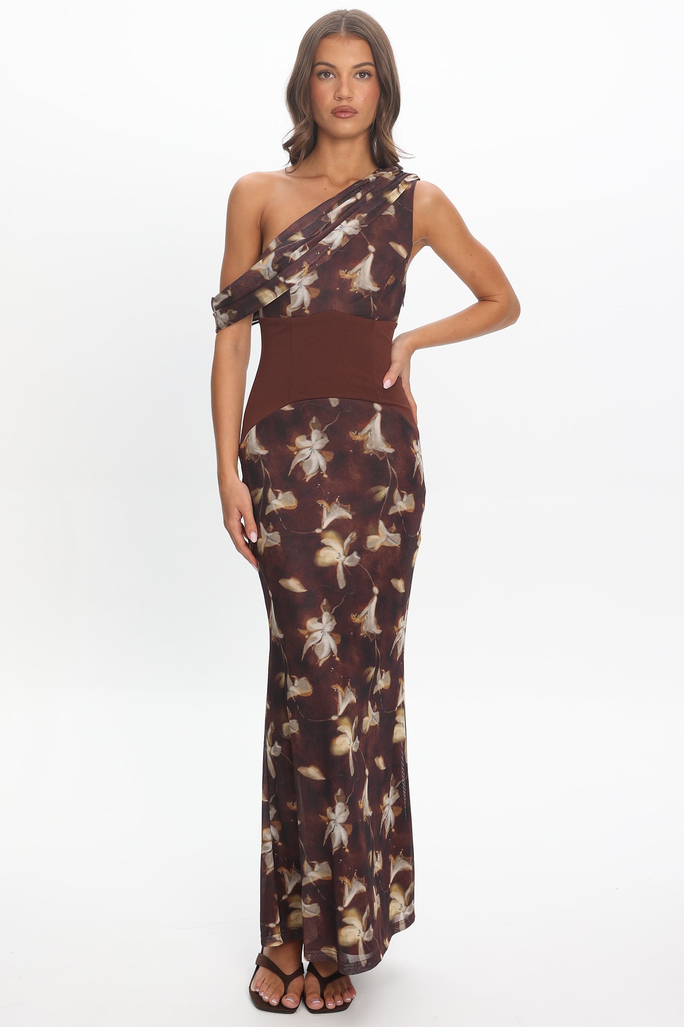 Milos Asymmetric Neckline Maxi Dress Floral