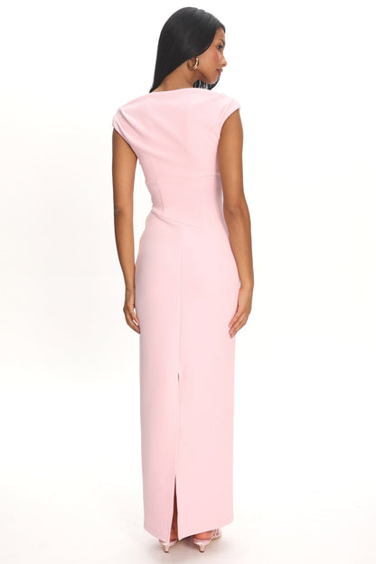 Milos Cap Sleeve Maxi Dress Textured Pink