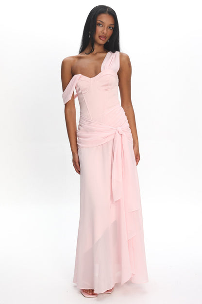 Keia Waist Sash Maxi Dress Powder Pink