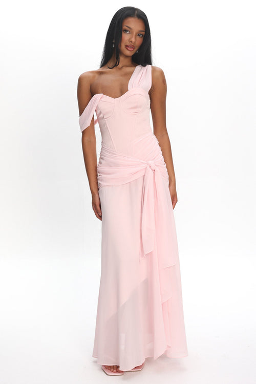 Keia Waist Sash Maxi Dress Powder Pink