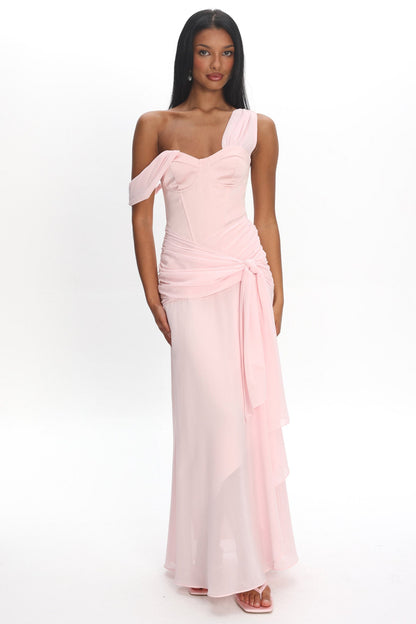 Keia Waist Sash Maxi Dress Powder Pink