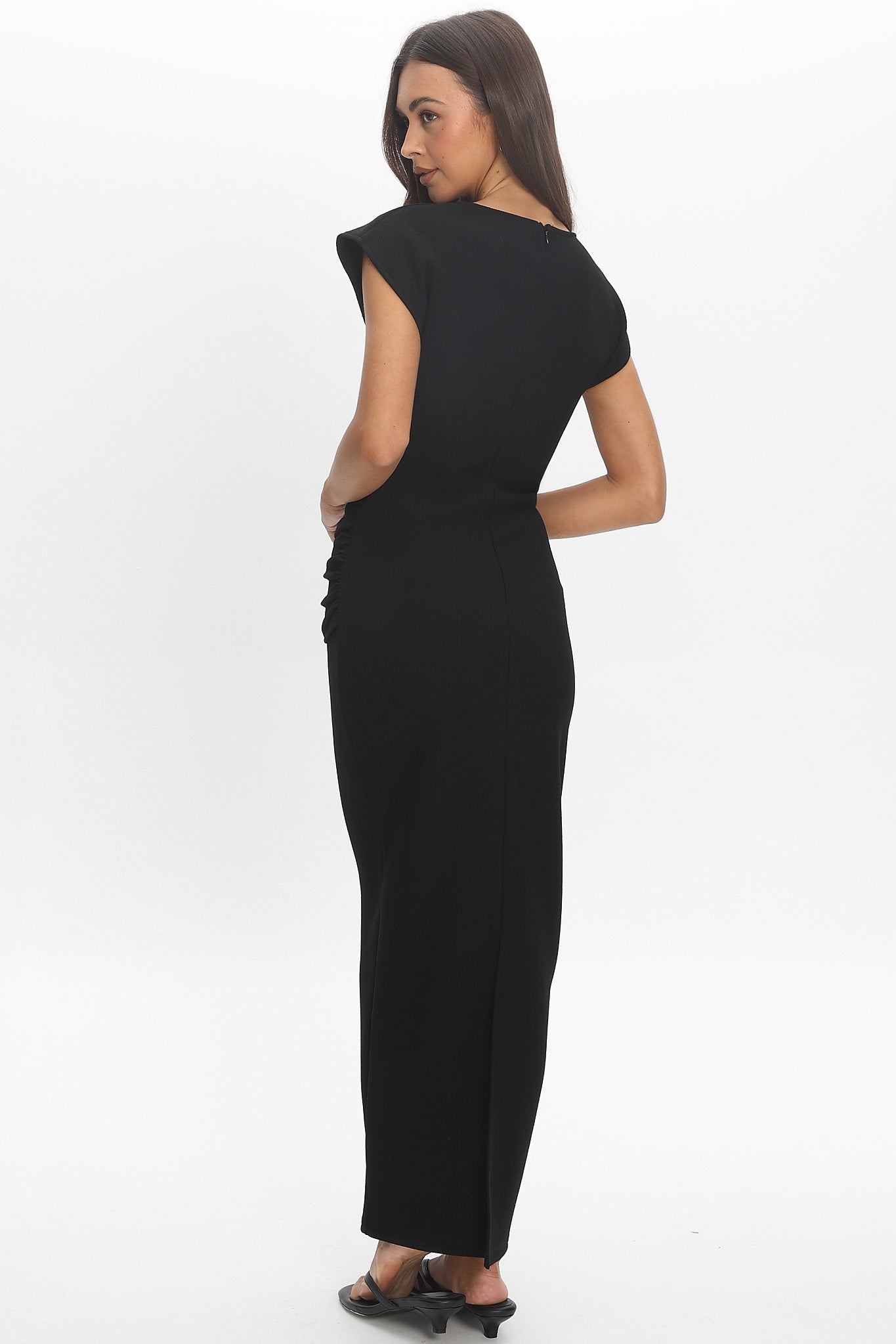Briona Short Sleeve Buckle Maxi Dress Textured Black