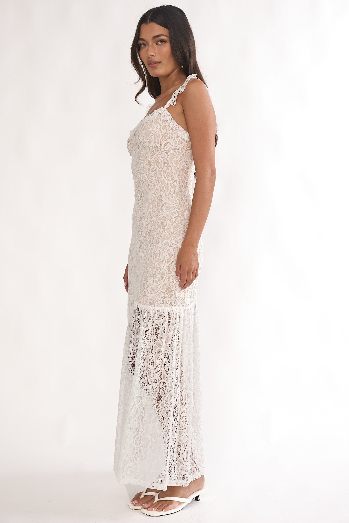 Noraya Lace Overlay Maxi Dress White