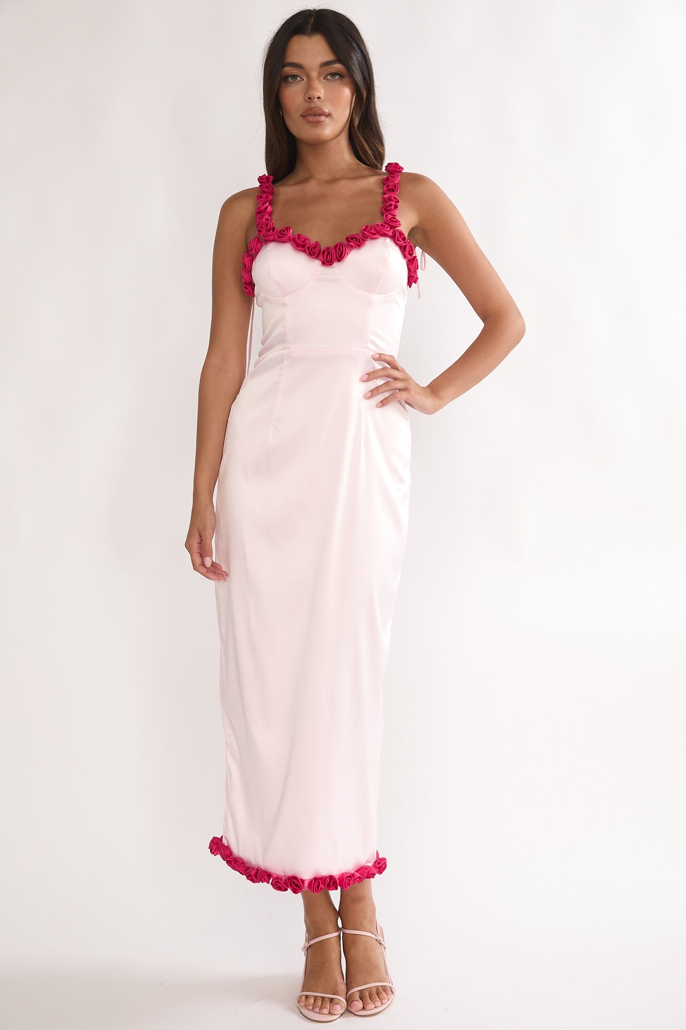 Delyse Rosette Trim Maxi Dress Pink