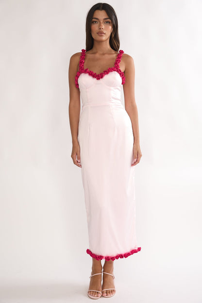 Delyse Rosette Trim Maxi Dress Pink