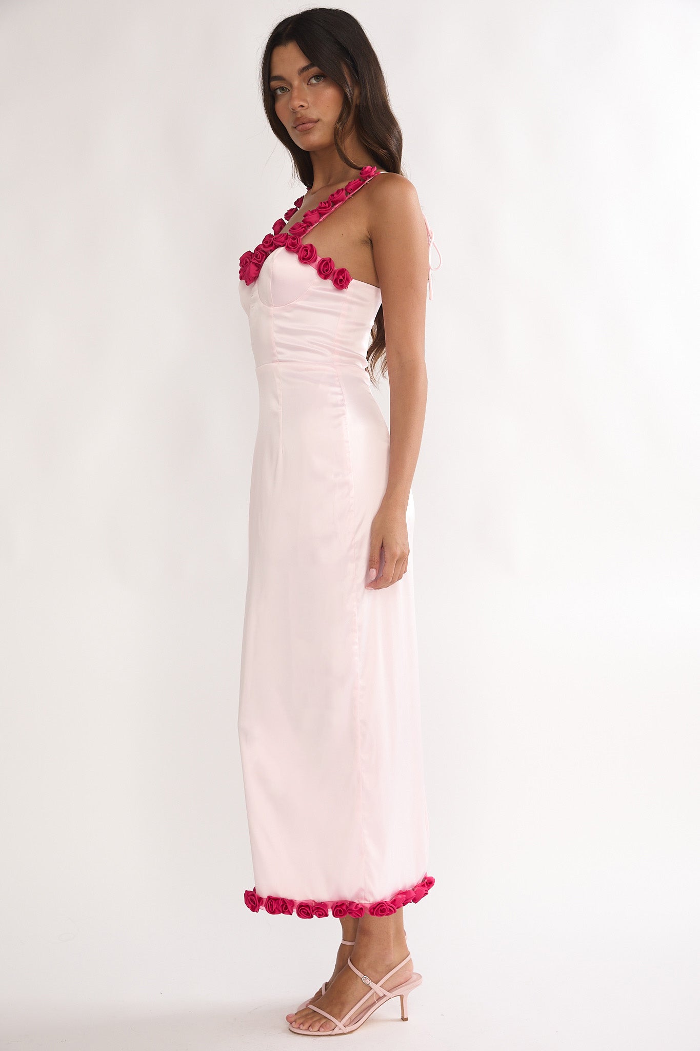 Delyse Rosette Trim Maxi Dress Pink