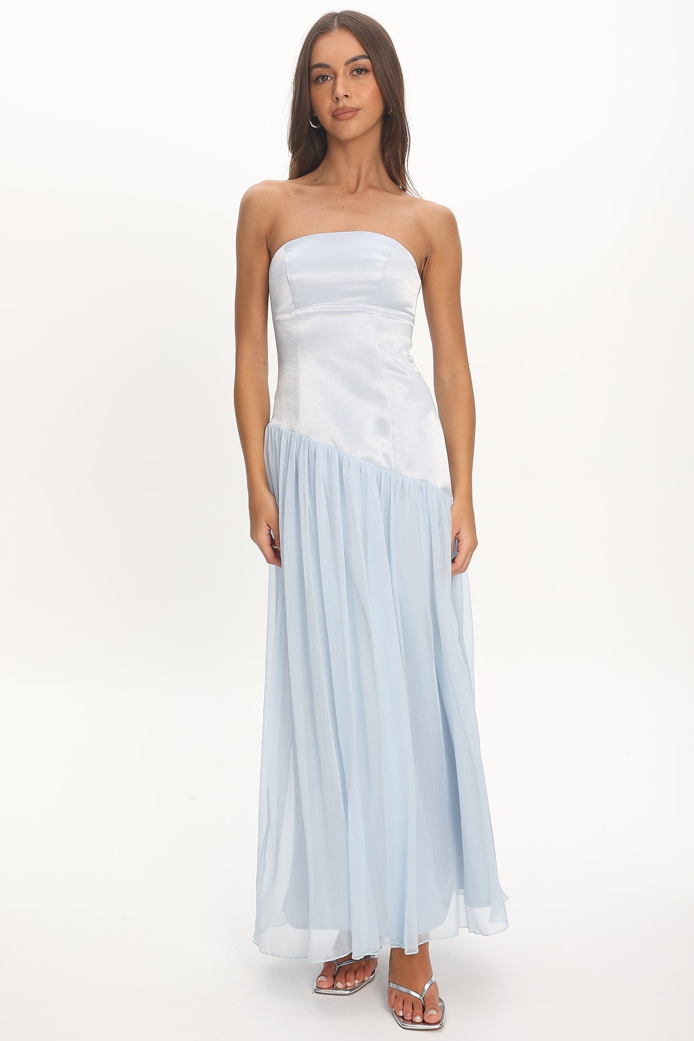 Karielle Asymmetric Drop Waist Maxi Dress Blue