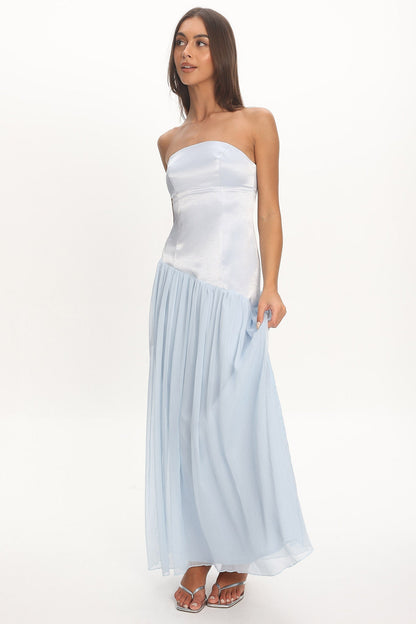 Karielle Asymmetric Drop Waist Maxi Dress Blue