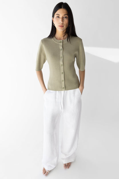 QUARTER LENGTH SLEEVE BUTTON FRONT CARDIGAN