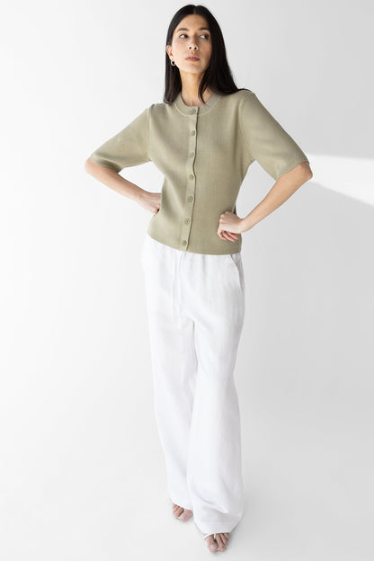 QUARTER LENGTH SLEEVE BUTTON FRONT CARDIGAN