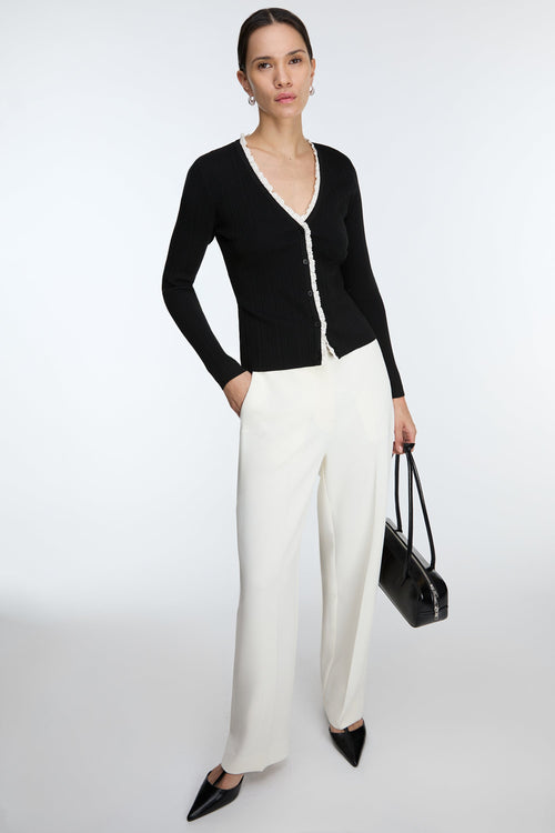 LACE TRIM BUTTON FRONT CARDIGAN