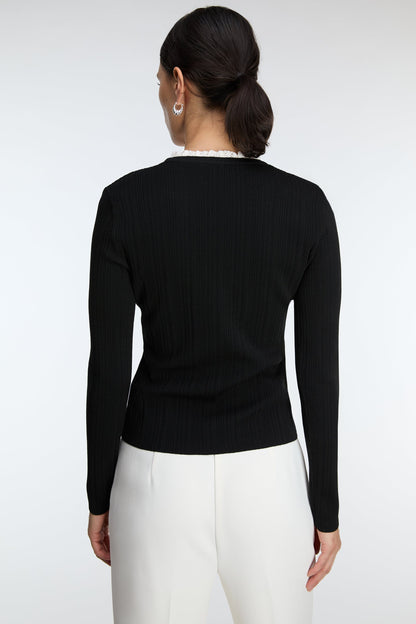 LACE TRIM BUTTON FRONT CARDIGAN