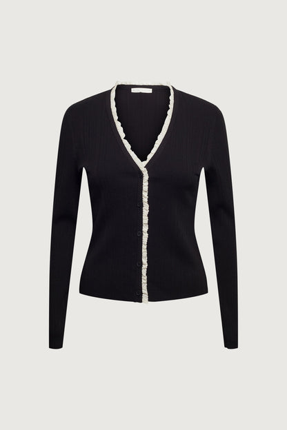 LACE TRIM BUTTON FRONT CARDIGAN