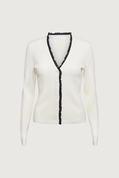 LACE TRIM BUTTON FRONT CARDIGAN