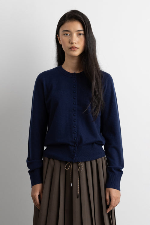 KNIT COVERED BUTTON FRONT CARDIGAN