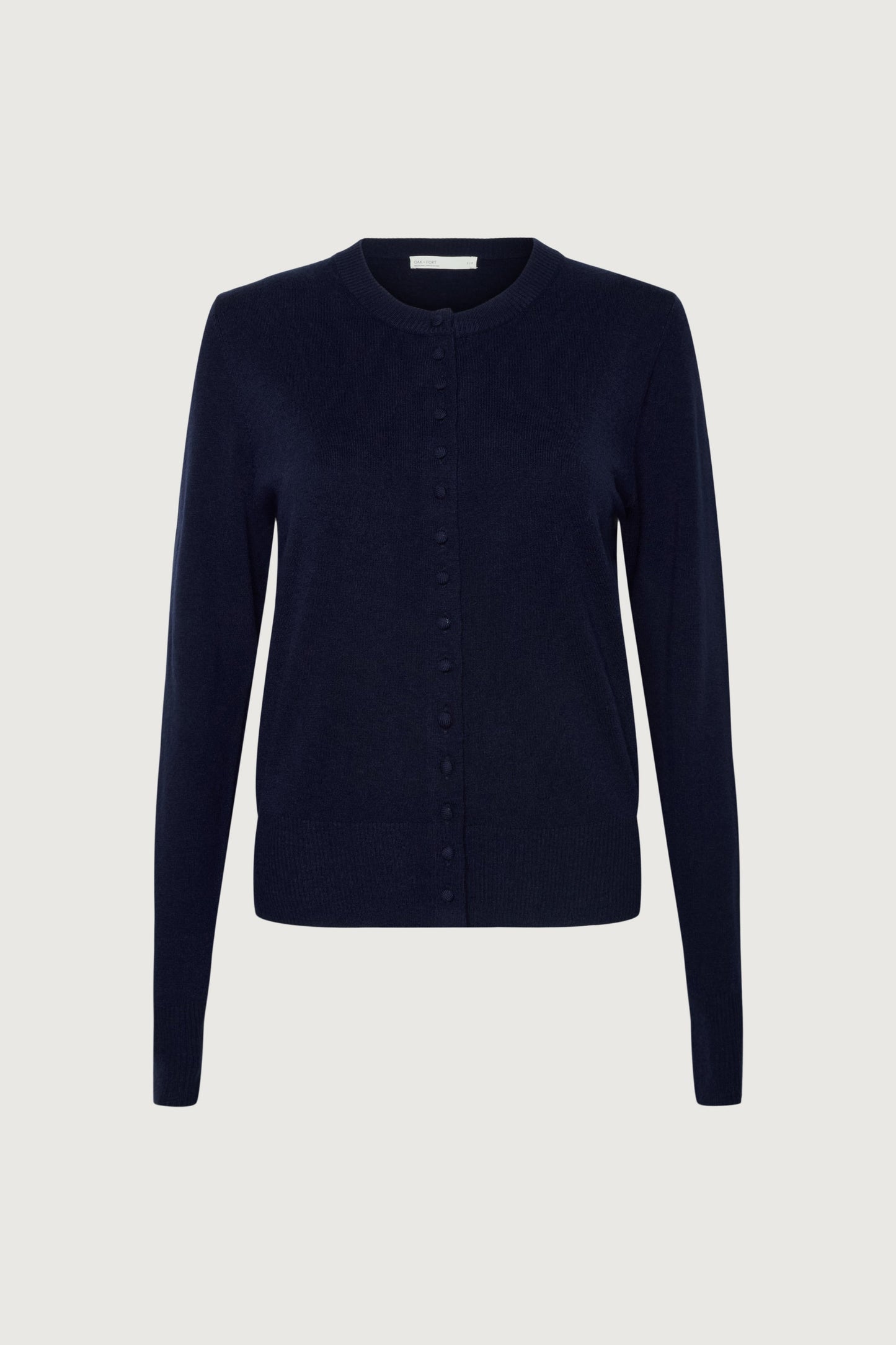 KNIT COVERED BUTTON FRONT CARDIGAN