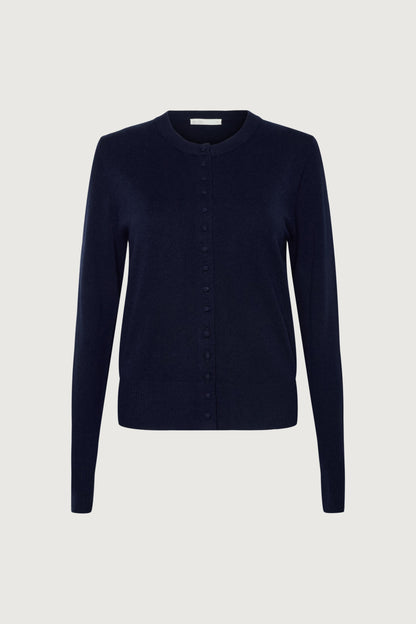 KNIT COVERED BUTTON FRONT CARDIGAN