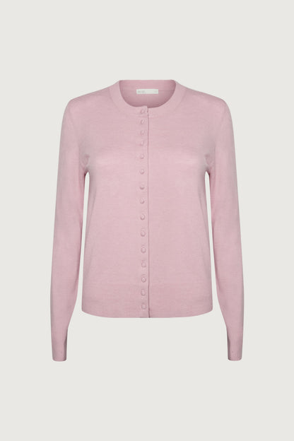 KNIT COVERED BUTTON FRONT CARDIGAN