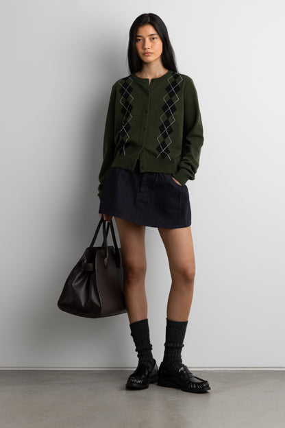 ARGYLE BUTTON FRONT CARDIGAN