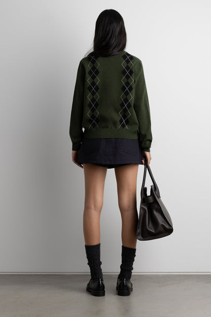 ARGYLE BUTTON FRONT CARDIGAN