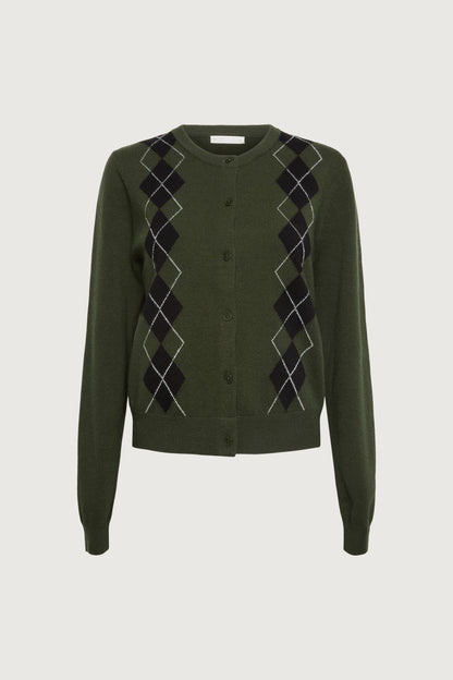 ARGYLE BUTTON FRONT CARDIGAN