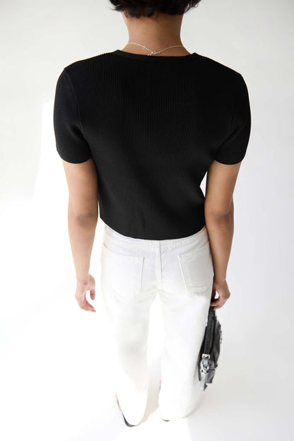 CROPPED SHORT SLEEVE SWEATER WITH OPEN FRONT TIES