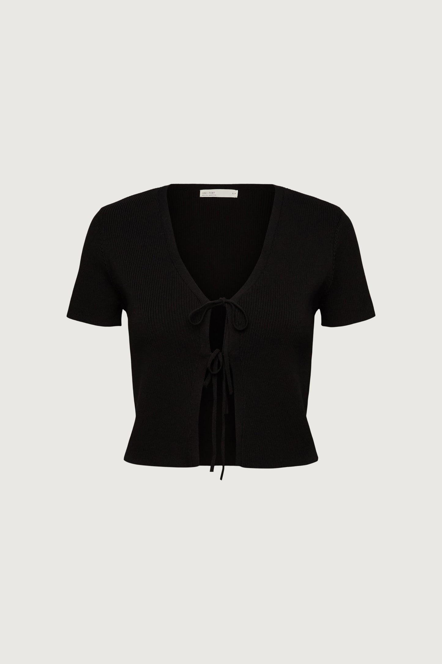 CROPPED SHORT SLEEVE SWEATER WITH OPEN FRONT TIES