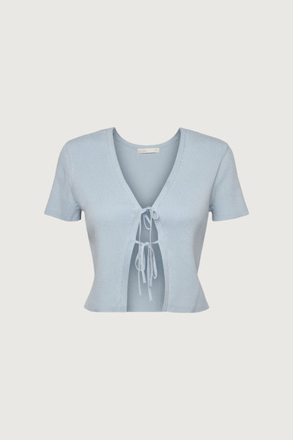 CROPPED SHORT SLEEVE SWEATER WITH OPEN FRONT TIES