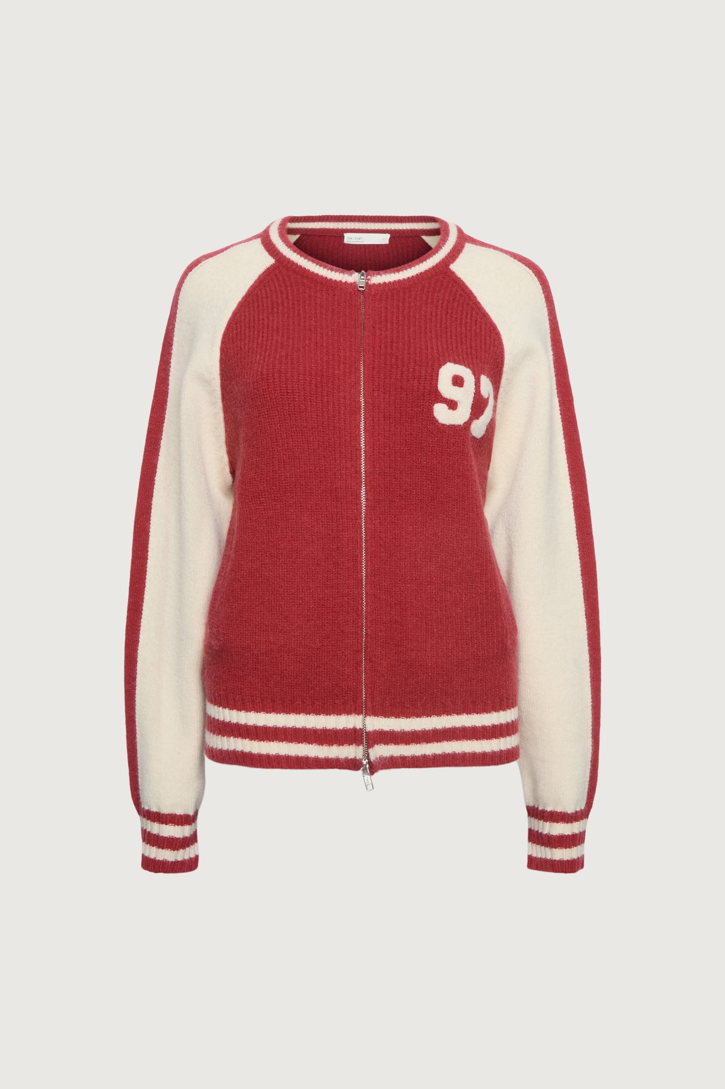 TWO TONE VARSITY ZIP-UP KNIT CARDIGAN