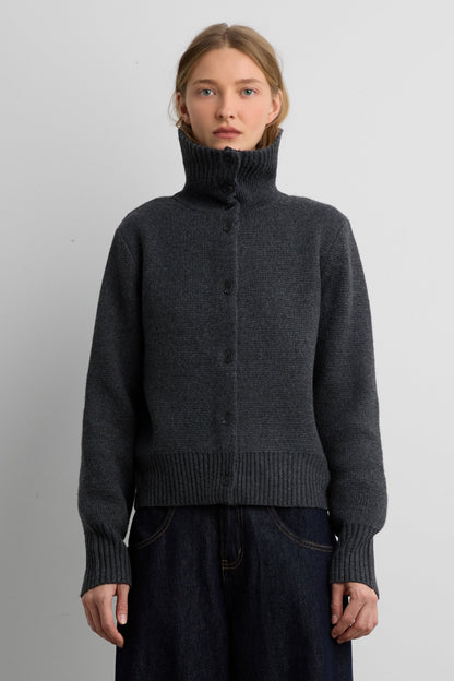 HIGH COLLAR BUTTON FRONT CARDIGAN