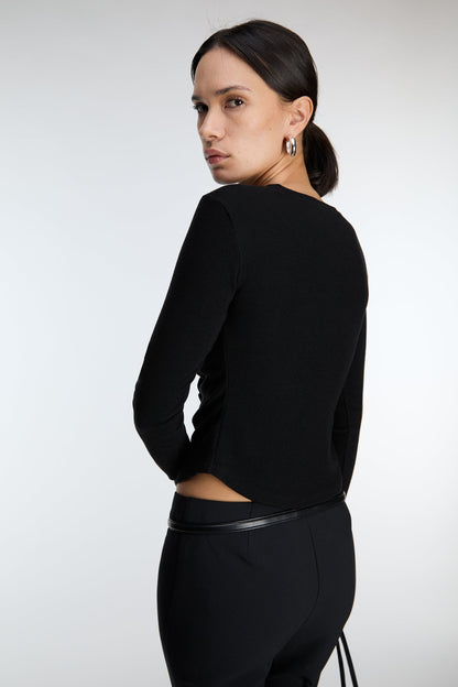 RUFFLE PLACKET BUTTON UP CARDIGAN