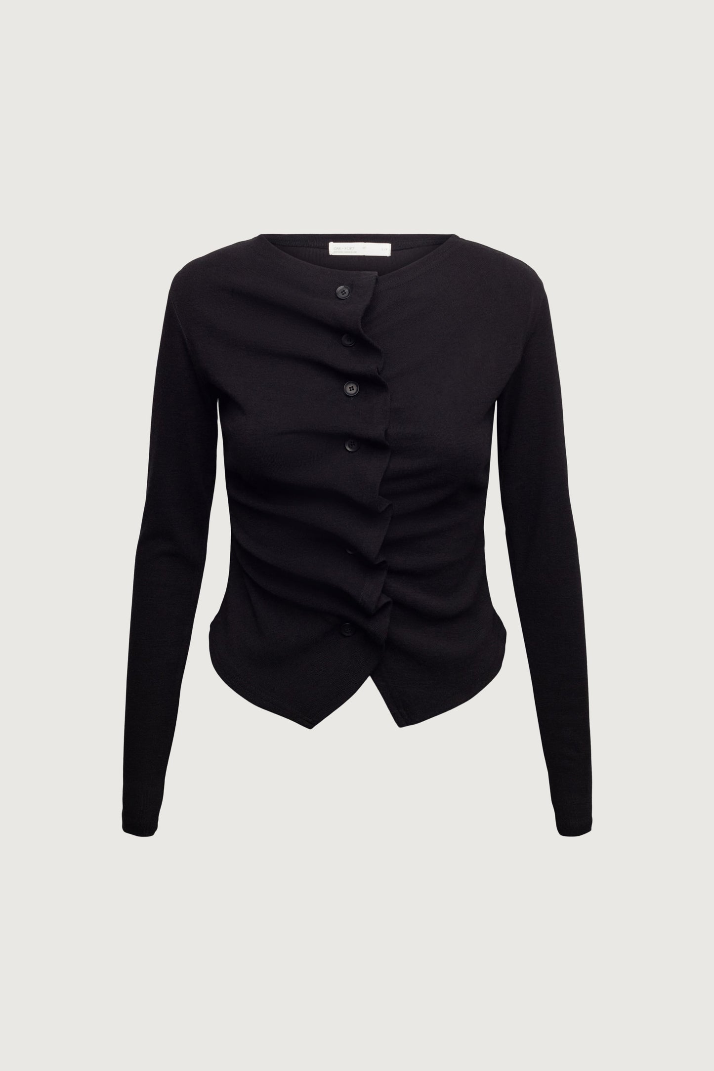 RUFFLE PLACKET BUTTON UP CARDIGAN