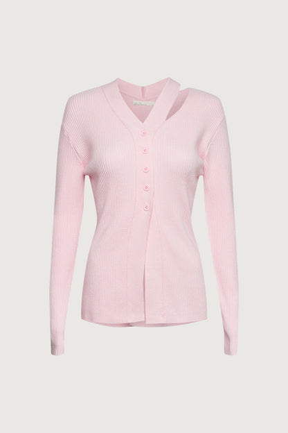 CUT OUT DETAIL BUTTON-FRONT CARDIGAN