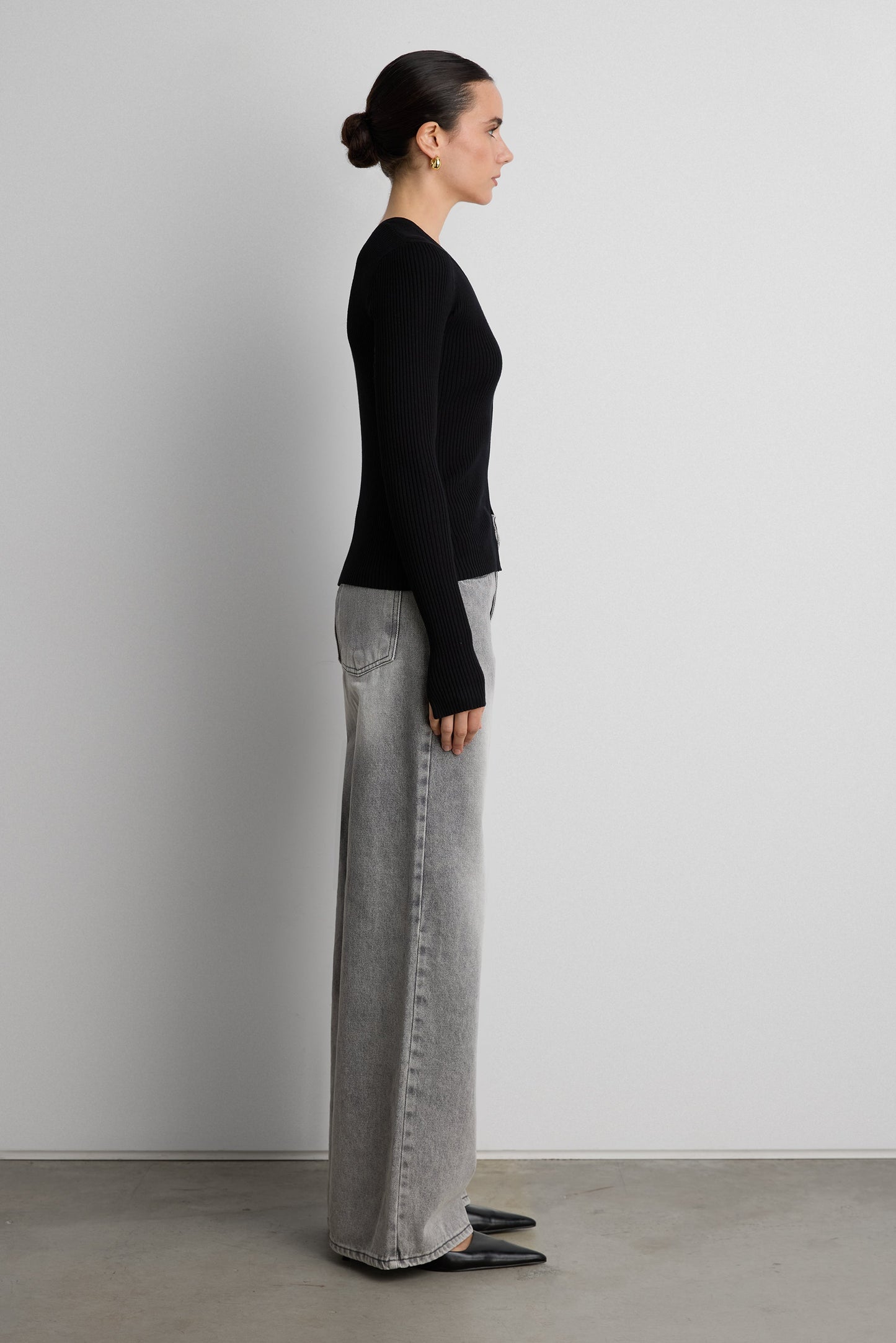 RIBBED HOOK AND EYE FRONT CARDIGAN