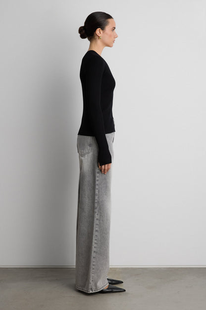 RIBBED HOOK AND EYE FRONT CARDIGAN