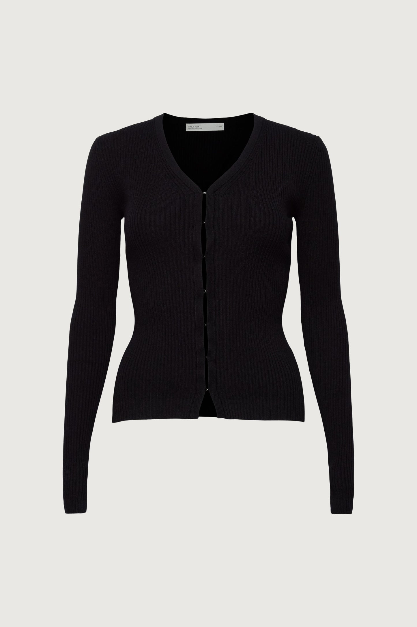RIBBED HOOK AND EYE FRONT CARDIGAN
