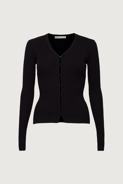RIBBED HOOK AND EYE FRONT CARDIGAN