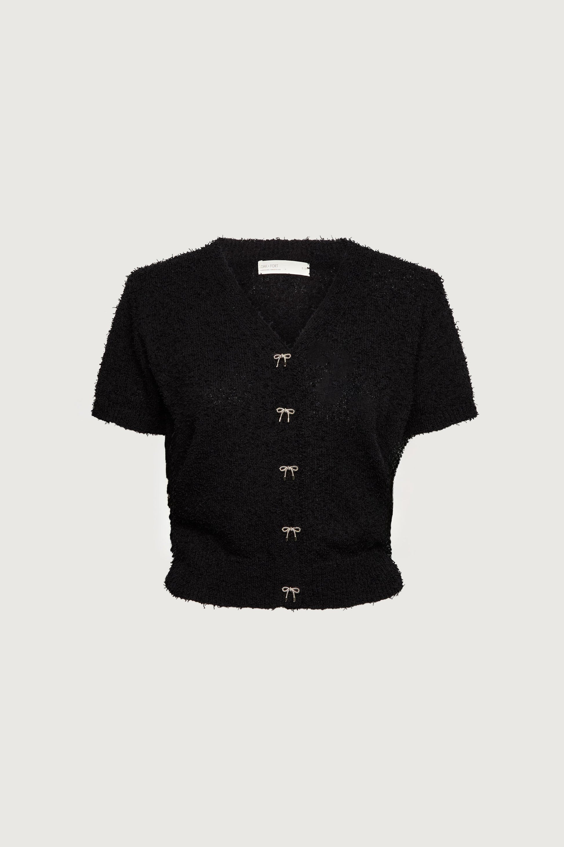 SHORT SLEEVE BOW BUTTON CARDIGAN
