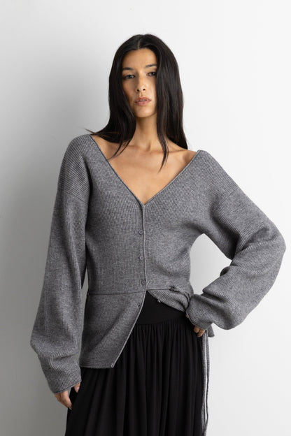 V-NECKLINE CARDIGAN WITH WAIST TIE