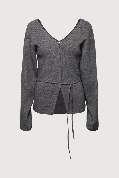 V-NECKLINE CARDIGAN WITH WAIST TIE