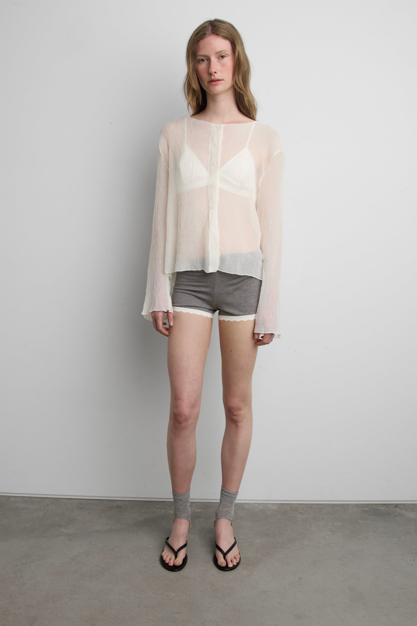 SHEER CRINKLE EFFECT BUTTON-UP CARDIGAN