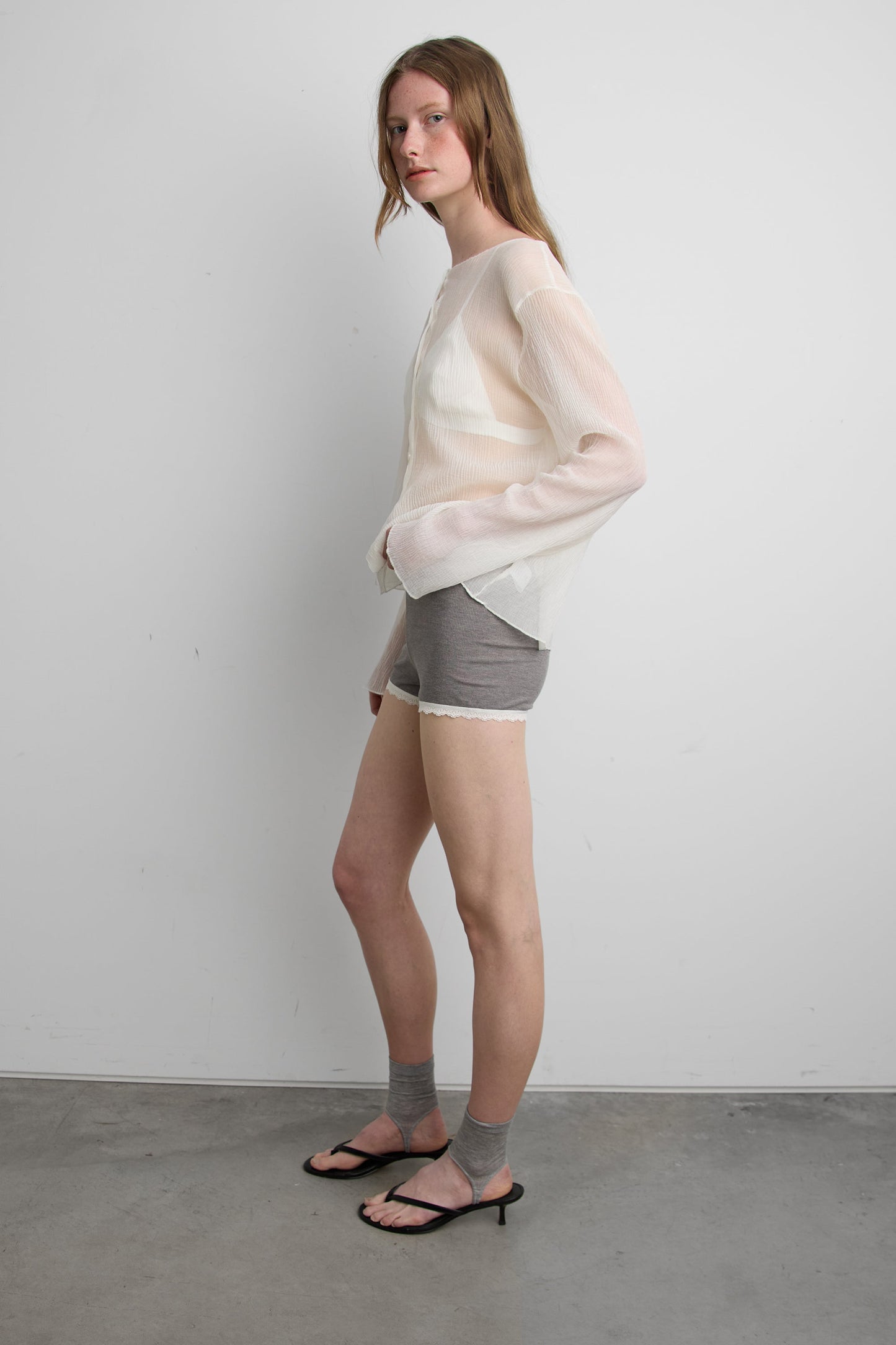 SHEER CRINKLE EFFECT BUTTON-UP CARDIGAN