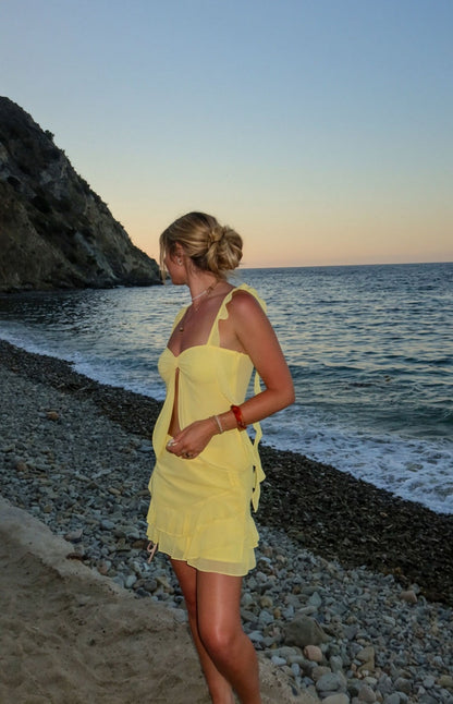 Caspian Yellow Chiffon Mini Skirt