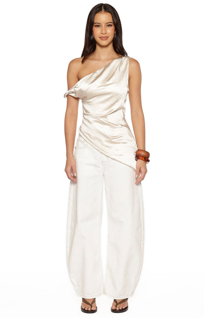 Celine Cream Satin Asymmetric Top