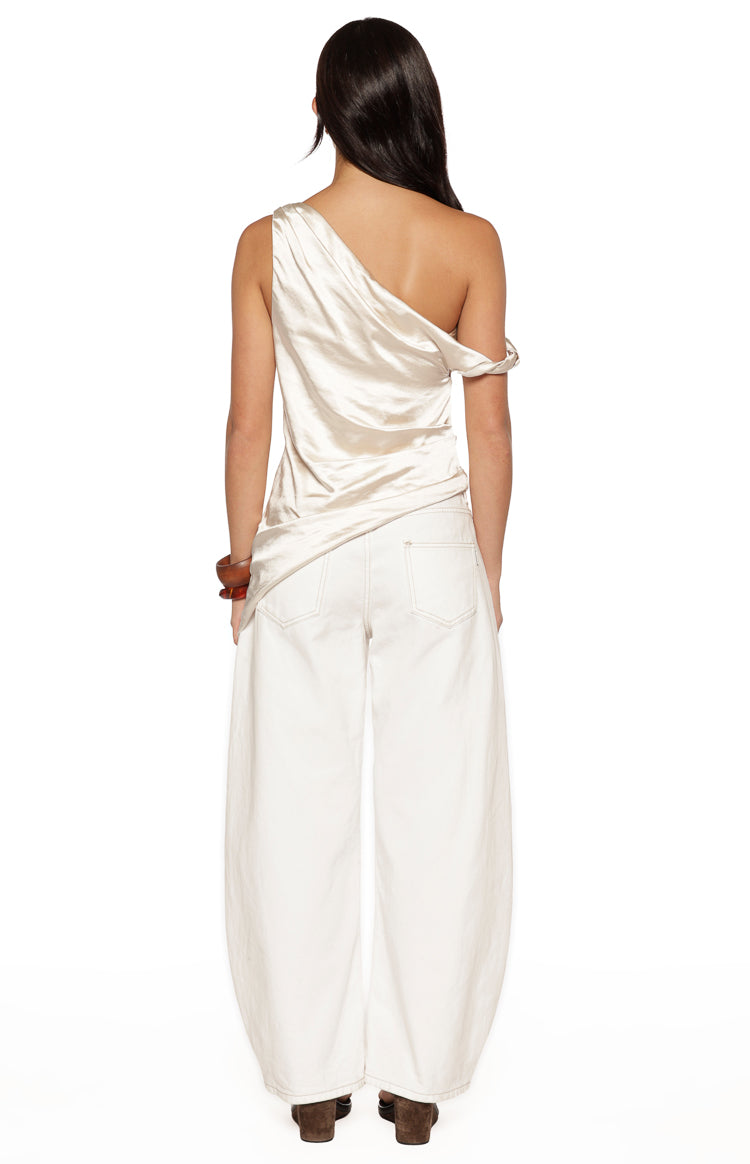 Celine Cream Satin Asymmetric Top