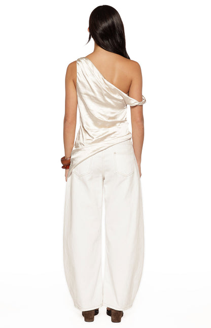 Celine Cream Satin Asymmetric Top